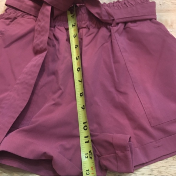 Paperbag Ruffle Tie Summer Polyester High Waisted Pockets Shorts Rose Small - Picture 5 of 8